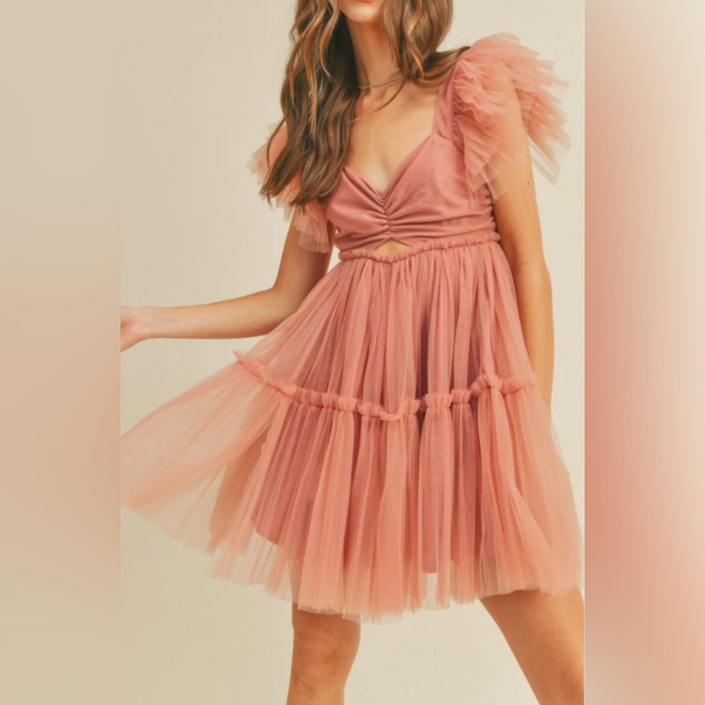 Mable - Ella tulle ballerina mini dress in dusty pink